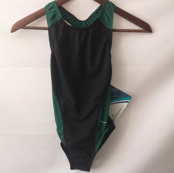 Dolphin Girls Swimwear Sz24 (5-6) Black Green New - Picture 1 of 5